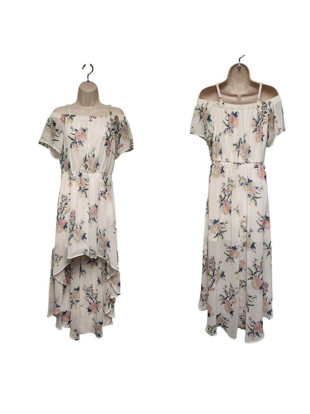 As U Wish Lo-Hi Multicolor Cold Shoulder Shiffon Floral  Dress Size Medium
